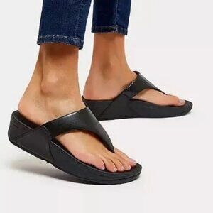 NIB Fitflop Black Lulu Leather Toe Post Flip Flop Sandals